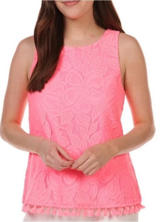 Lilly Pulitzer Tops - Lily Pulitzer Maybelle Lace Pink Sleeveless Pink Top with Tassel Hem Sz XS